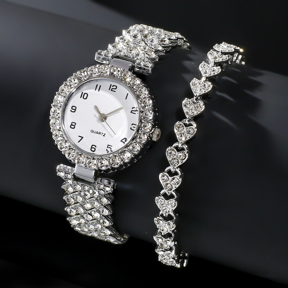 Elegant Silver Strap Women's Watch & Bracelet Set